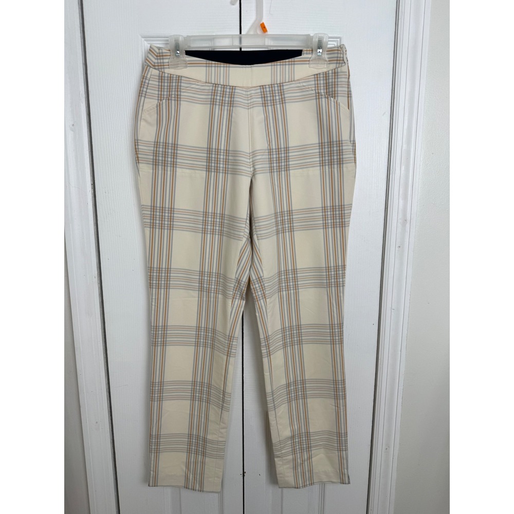 Peter Millar Plaid Golf Pants 6 Cream Tan Blue Preppy Old Money Performance